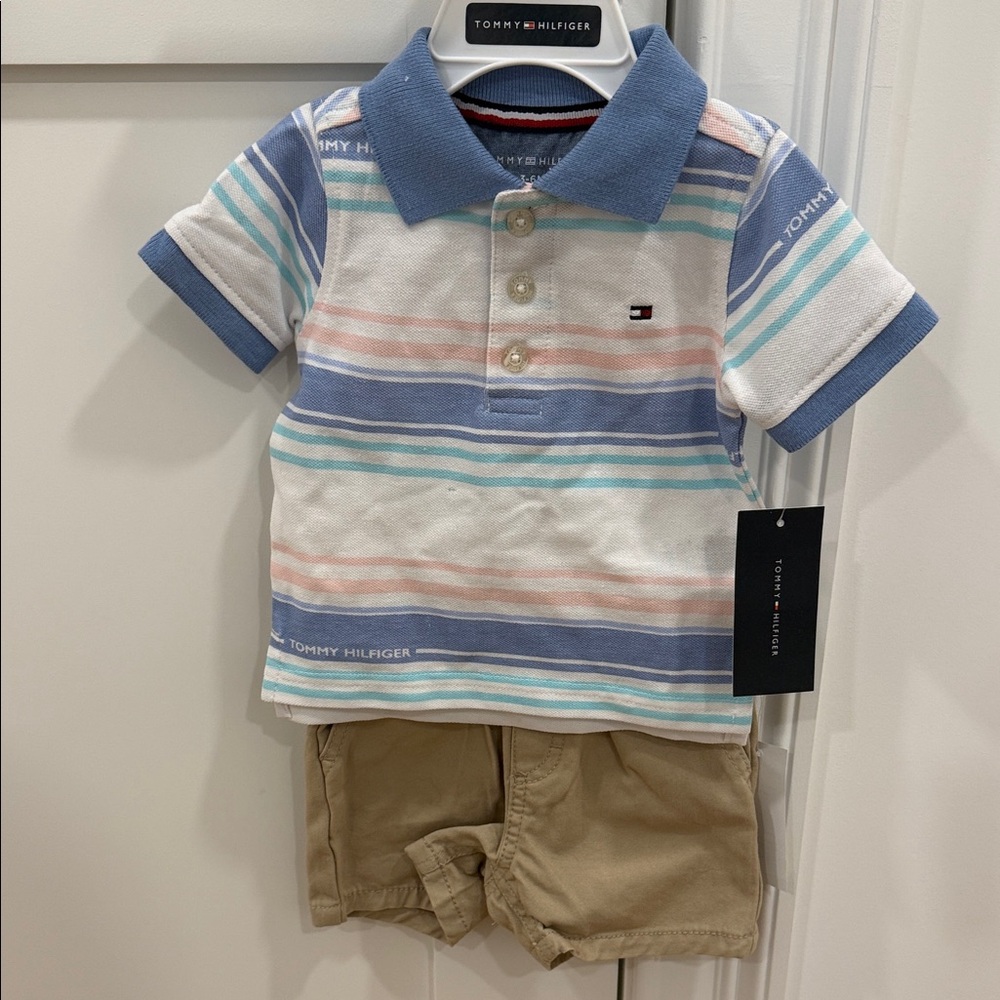 Tommy Hilfiger Kids Polo Shirt - Blue, White, and Tan
